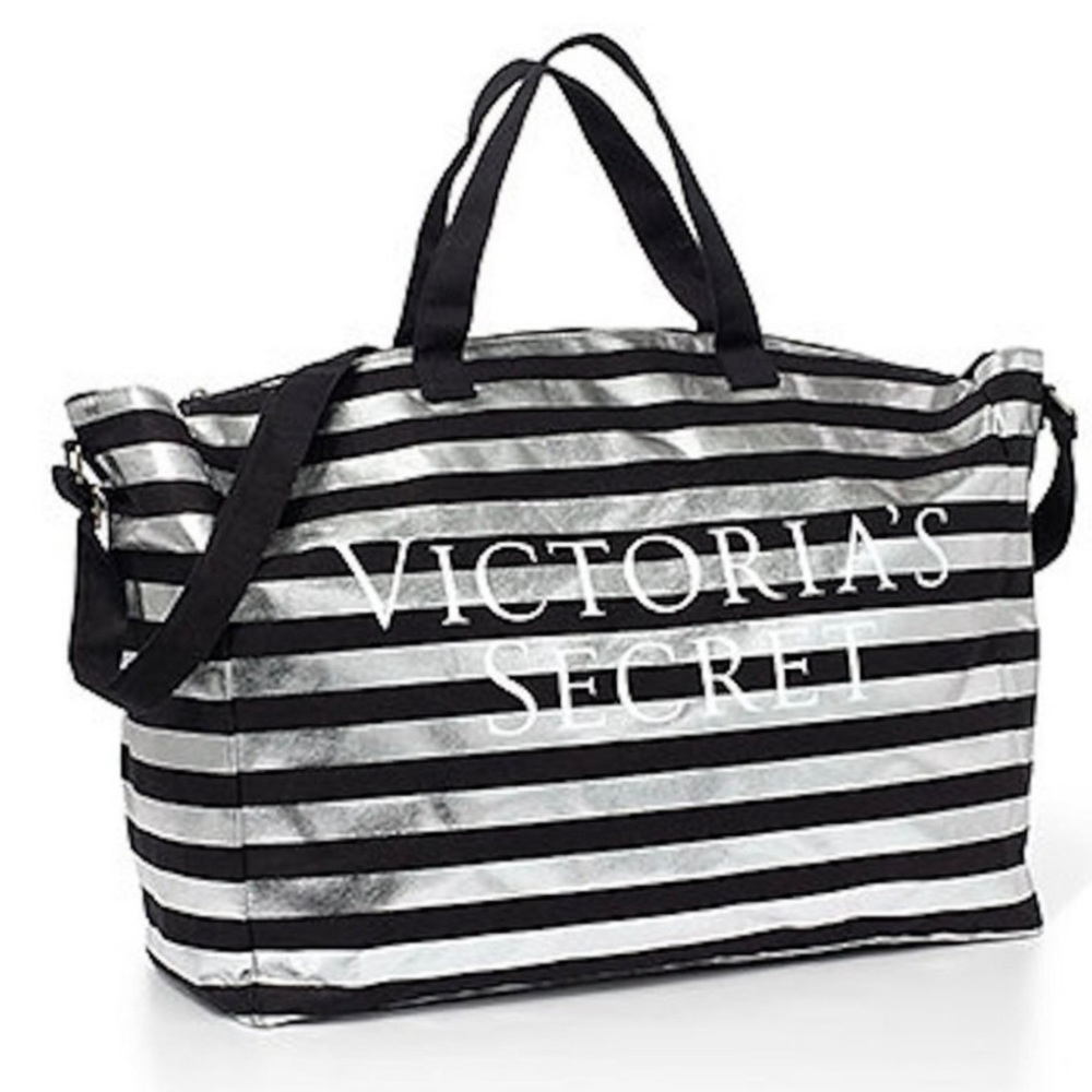 Victoria’s Secret VS weekender bag tote travel SILVER BLACK